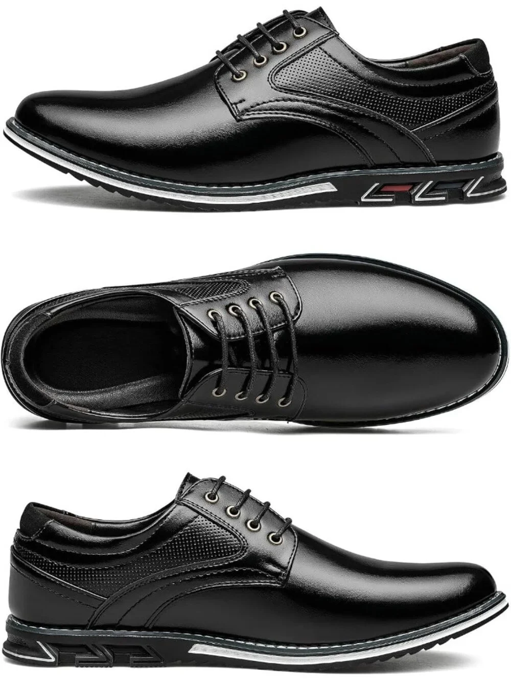 Men's Black Superior Flexural Leather Casual Business Oxford Derby Dress Shoes
